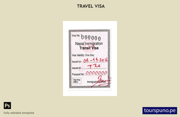 Plantilla de visa de inmigración de Nepal lista para imprimir